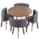 Ensemble table ronde et 4 chaises chêne foncé et tissu gris