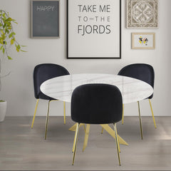 Table Greenwich Verre effet marbre Blanc et pieds Or