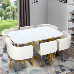 Table et chaises Oslo XL Marbre Blanc Or et Simili Blanc