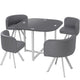 Table carrée en verre avec 4 chaises matelassées grises