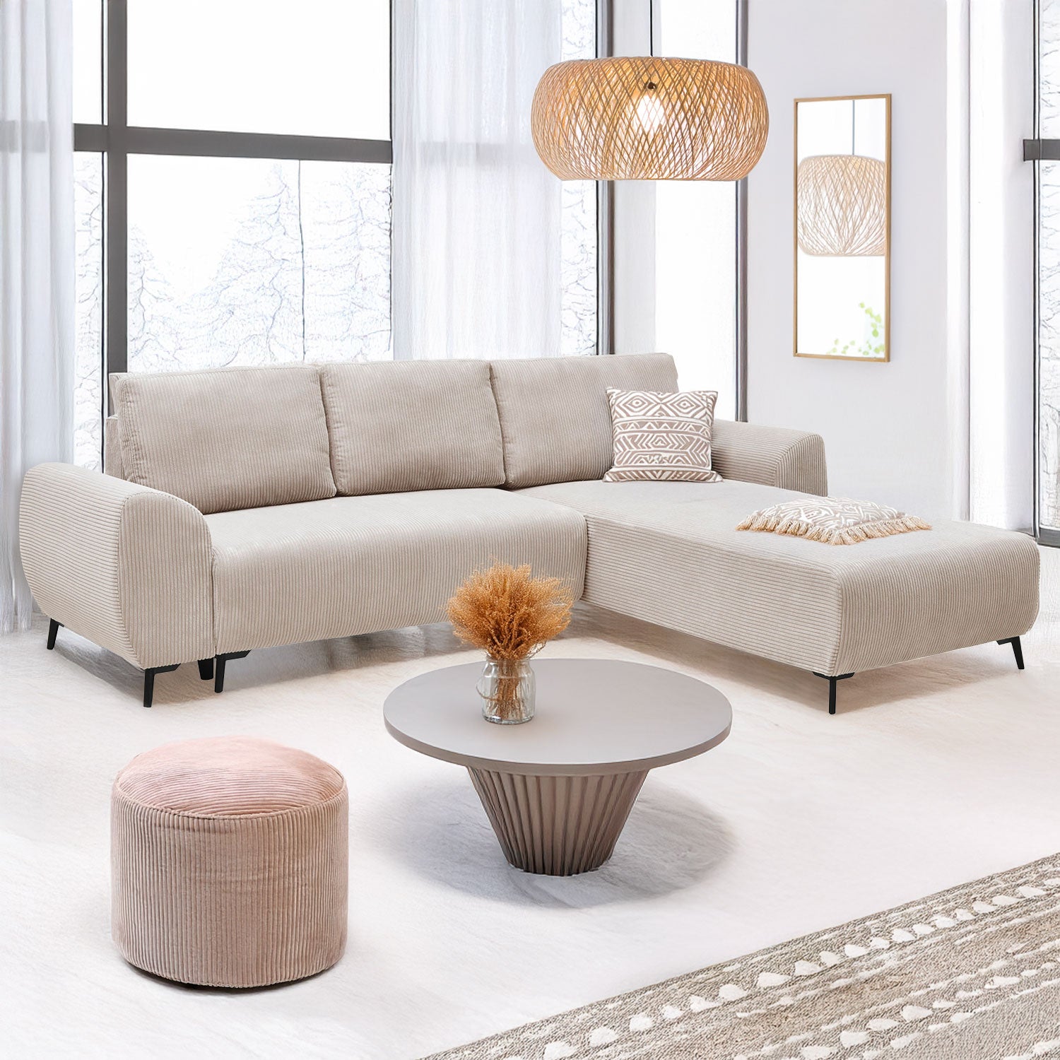 Canapé convertible avec angle réversible Paolo Velours côtelé Beige