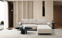 Canapé d'angle convertible Cauline en velours côtelé beige