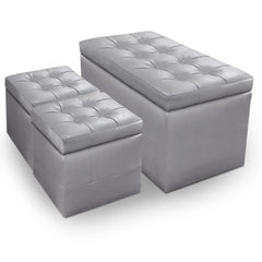 Banquette-Coffre Panky et ses 2 poufs argent assortis