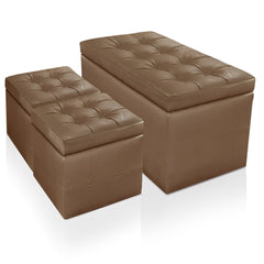 Banquette-Coffre Panky et ses 2 poufs marron assortis