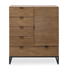 Buffet Haut 5 Tiroirs Et 1 Porte Battante Panara Bois Chêne Clair