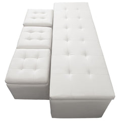 Banquette-Coffre Panky et ses 3 poufs blancs assortis