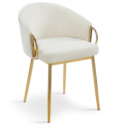 Lot de 6 chaises matelassées Chantil arrondies en métal doré et tissu beige