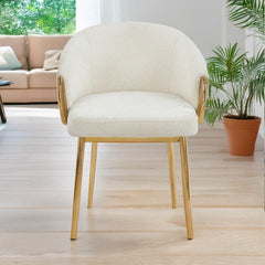 Lot de 8 chaises Chantil arrondies matelassées en métal doré et tissu beige
