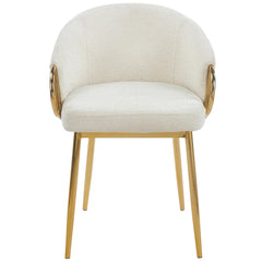 Lot de 8 chaises Chantil arrondies matelassées en métal doré et tissu beige