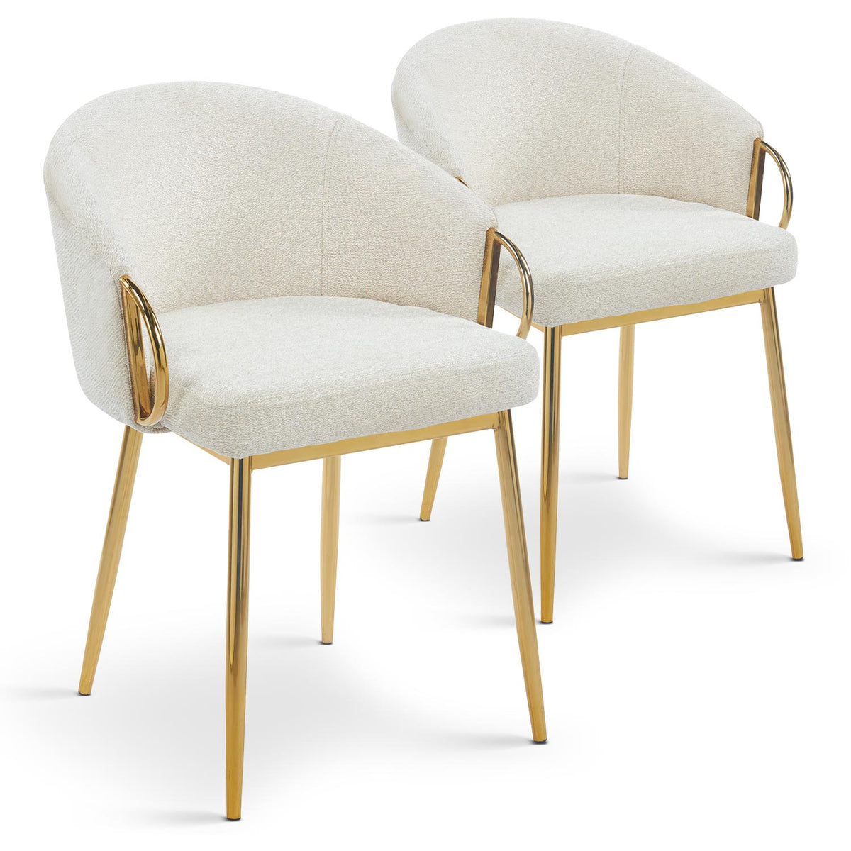 Lot de 2 chaises Chantil arrondies matelassées métal doré tissu beige