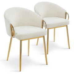 Lot de 2 chaises Chantil arrondies matelassées métal doré tissu beige