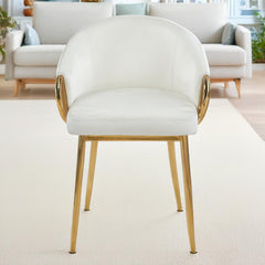 Lot de 6 chaises matelassées Chantil arrondies métal doré et velours crème