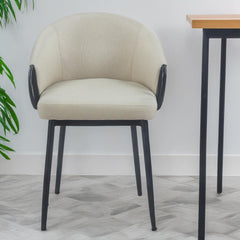 Lot de 2 chaises Chantil arrondies matelassées métal noir tissu beige
