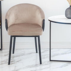 Lot de 2 chaises Chantil arrondies matelassées métal noir velours taupe