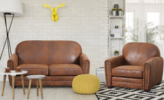 Fauteuil club en tissu effet vieilli vintage