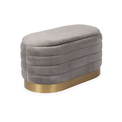 Banquette-coffre moderne matelassée avec base dorée Philae Velours Gris clair
