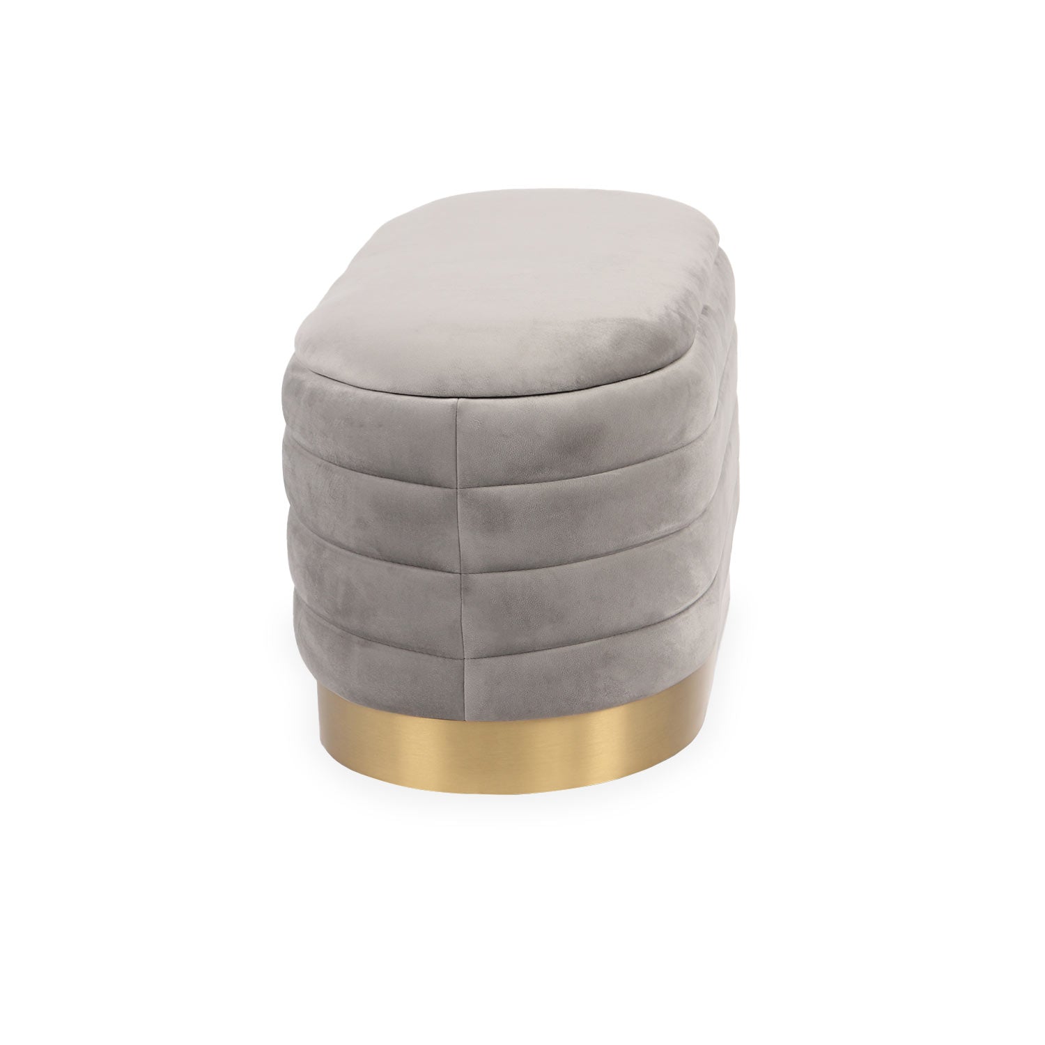 Banquette-coffre moderne matelassée avec base dorée Philae Velours Gris clair