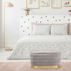 Banquette-coffre moderne matelassée avec base dorée Philae Velours Gris clair
