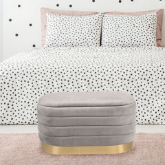Banquette-coffre moderne matelassée avec base dorée Philae Velours Gris clair