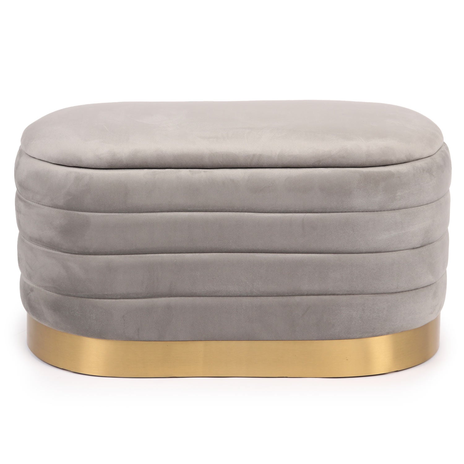 Banquette-coffre moderne matelassée avec base dorée Philae Velours Gris clair