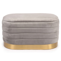 Banquette-coffre matelassée avec base dorée en velours gris clair