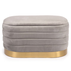 Banquette-coffre moderne matelassée avec base dorée Philae Velours Gris clair