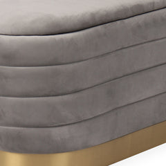 Banquette-coffre moderne matelassée avec base dorée Philae Velours Gris clair