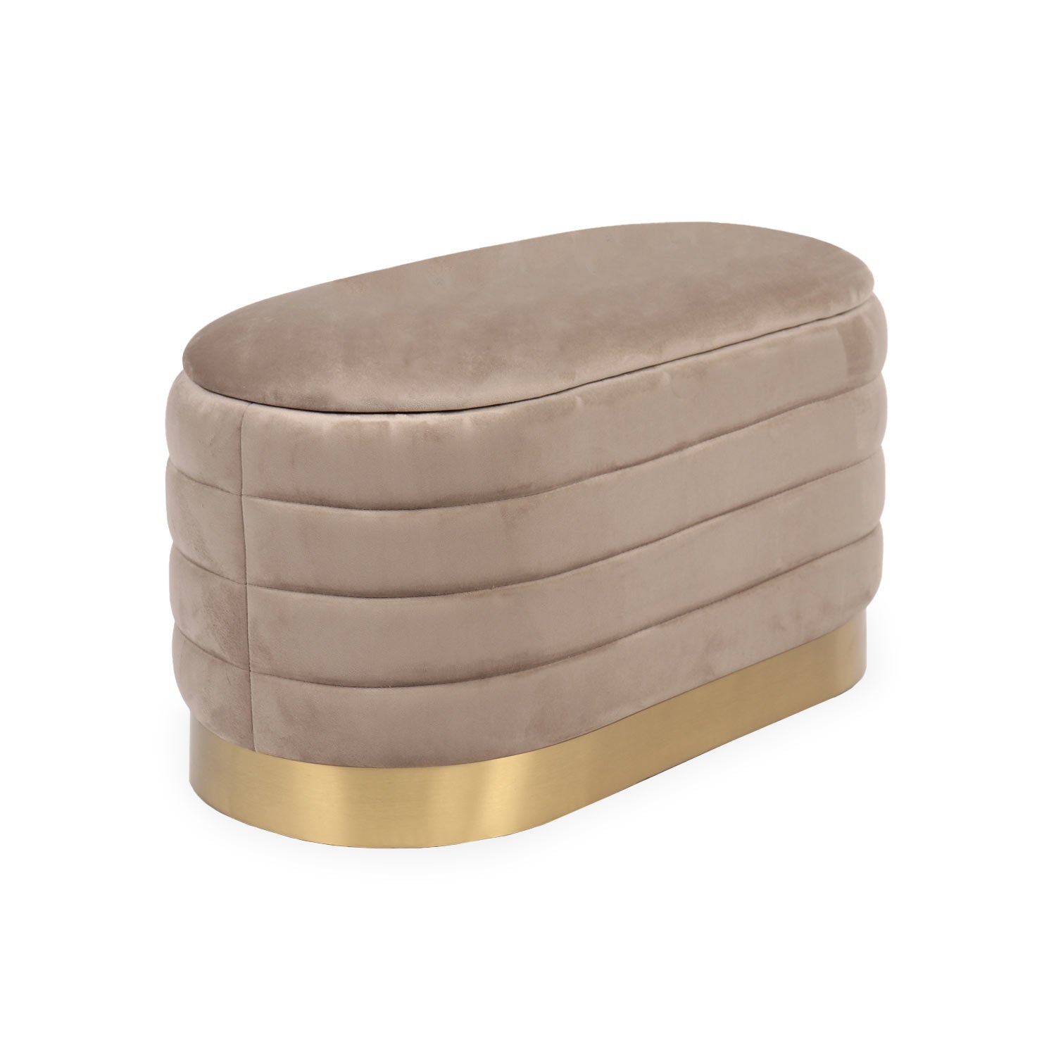 Banquette-coffre moderne matelassée avec base dorée Philae Velours Taupe