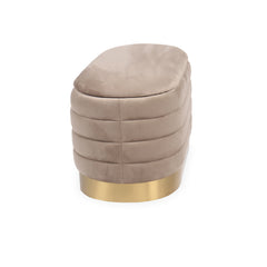 Banquette-coffre moderne matelassée avec base dorée Philae Velours Taupe