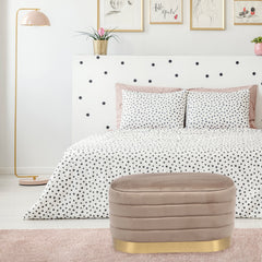 Banquette-coffre moderne matelassée avec base dorée Philae Velours Taupe