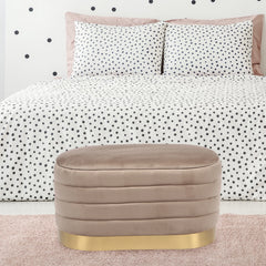 Banquette-coffre moderne matelassée avec base dorée Philae Velours Taupe