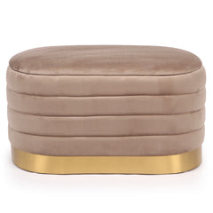 Banquette-coffre moderne matelassée avec base dorée Philae Velours Taupe