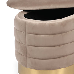 Banquette-coffre moderne matelassée avec base dorée Philae Velours Taupe