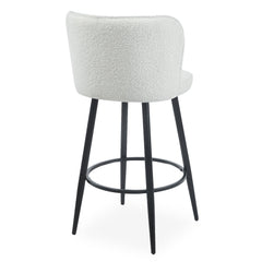 Lot de 2 chaises de bar Colnan au dossier incurvé en tissu bouclette crème