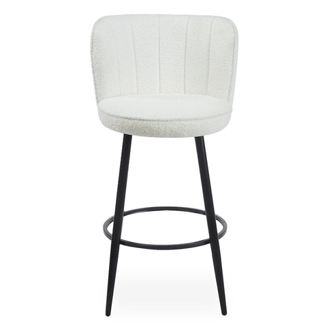Lot de 2 chaises de bar Colnan au dossier incurvé en tissu bouclette crème
