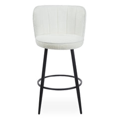 Lot de 2 chaises de bar Colnan au dossier incurvé en tissu bouclette crème