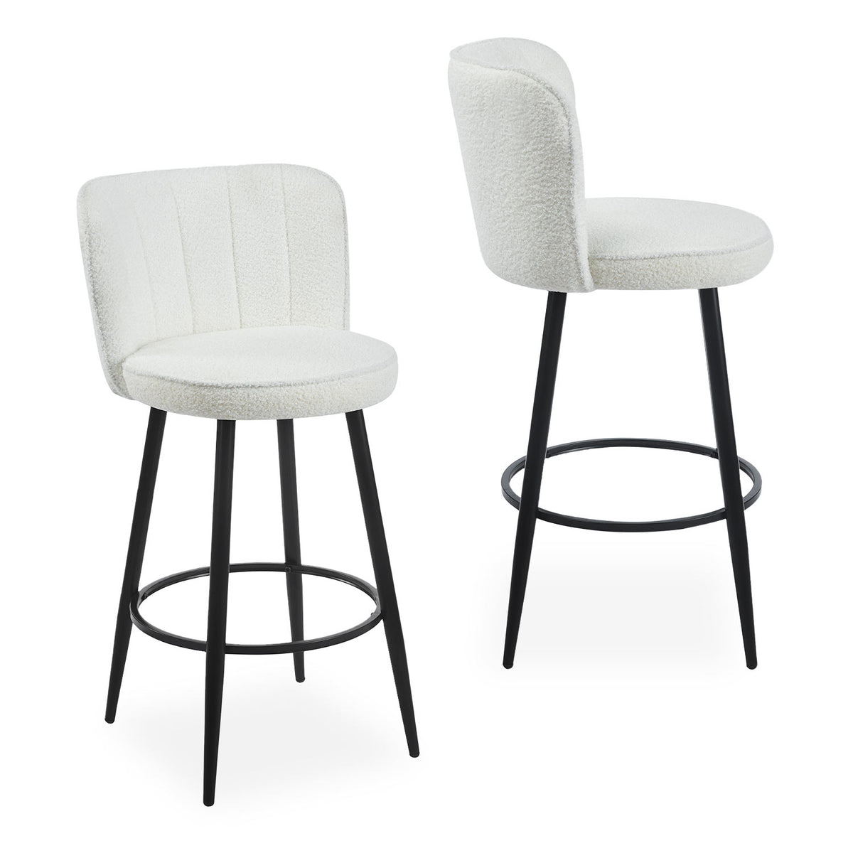 Lot de 2 chaises de bar Colnan au dossier incurvé en tissu bouclette crème