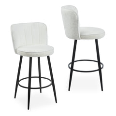 Lot de 2 chaises de bar Colnan au dossier incurvé en tissu bouclette crème