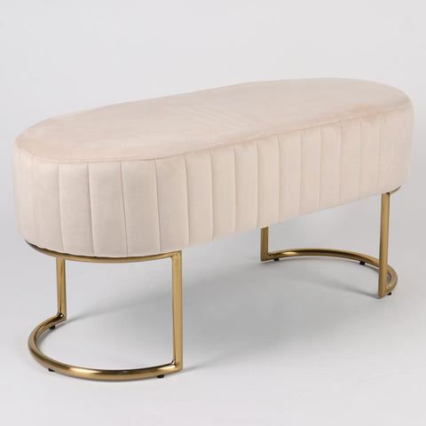 Banquette matelassée Celzas en velours beige avec pieds en métal doré
