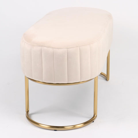 Banquette matelassée Celzas en velours beige avec pieds en métal doré