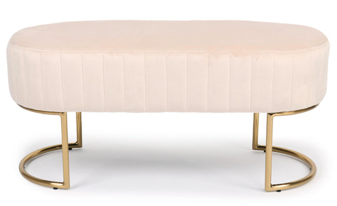 Banquette matelassée Celzas en velours beige avec pieds en métal doré