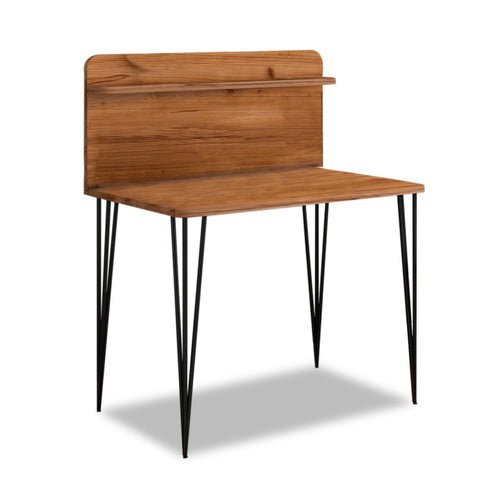 Bureau Pingmao avec étagère et pieds en métal, bois noyer