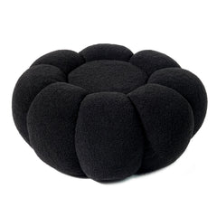 Pouf fleur Basha tissu bouclette noir