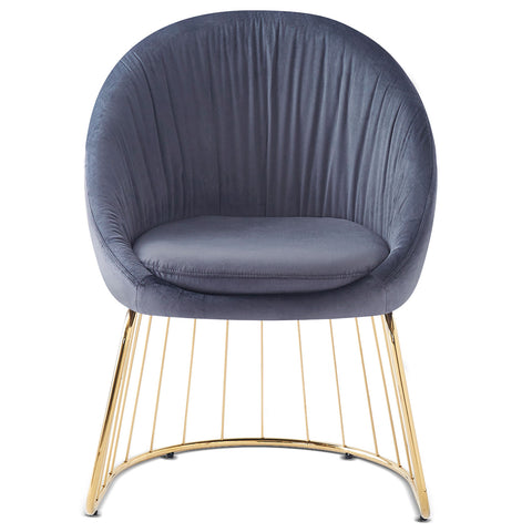 Chaise avec dossier arrondi Bamuen en velours gris et pieds dorés