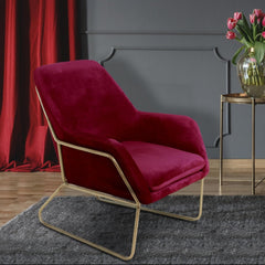 Fauteuil Claudio velours rouge avec pieds en métal doré