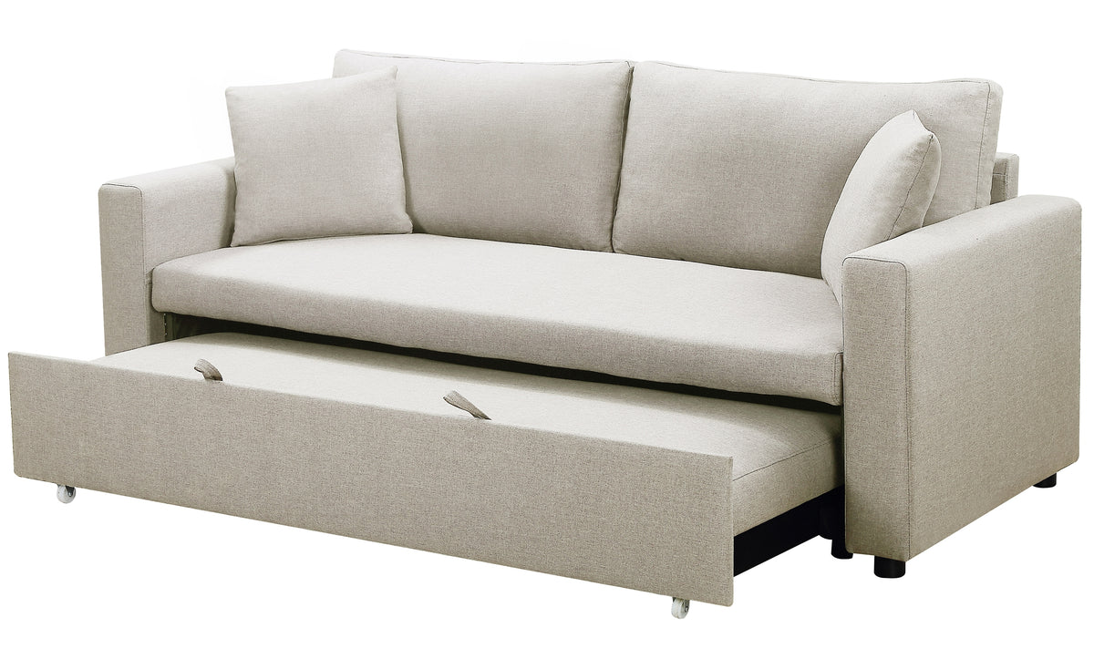 Canapé convertible 3 places en tissu beige