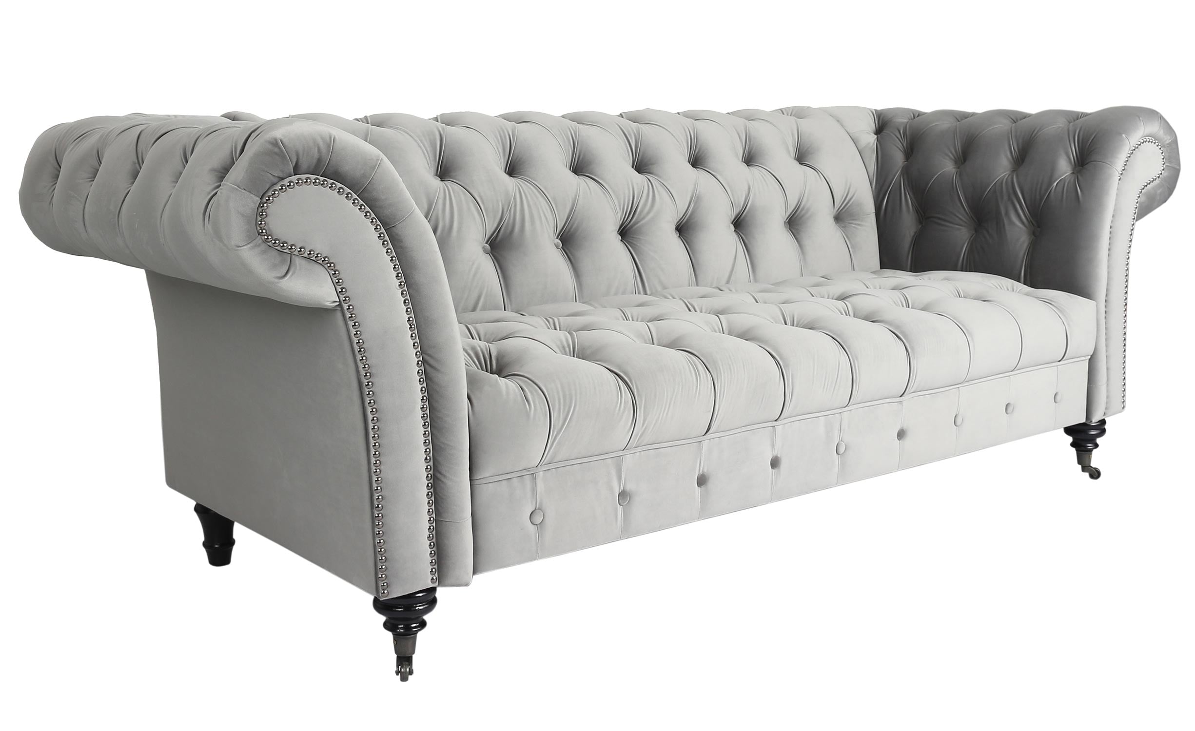 Canapé Chesterfield 3 places Queen Velours Argent