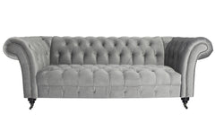Canapé Chesterfield 3 places Queen Velours Argent