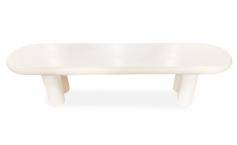 Table basse Clivo arrondie 160 cm avec pieds colonnes crème