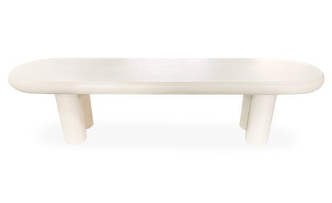 Table basse Clivo arrondie 160 cm avec pieds colonnes crème